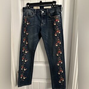 Anthropologie Floral Embroidered Mid-Rise Jeans